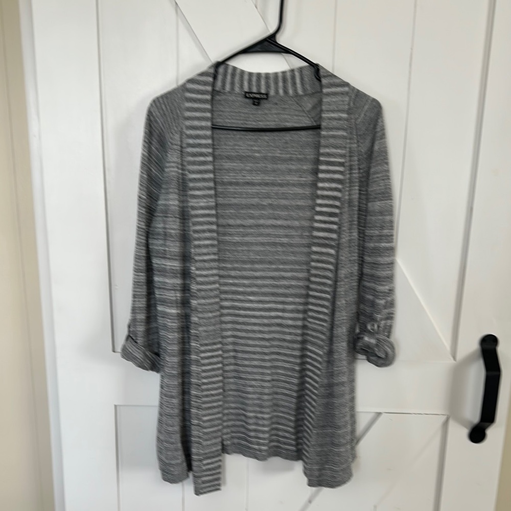 Express Gray & White Striped Women's Cardigan, Size M